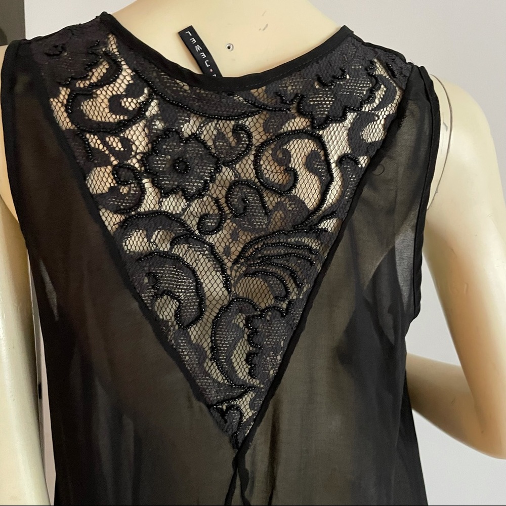 Hi-lo sheer black tank top with lace